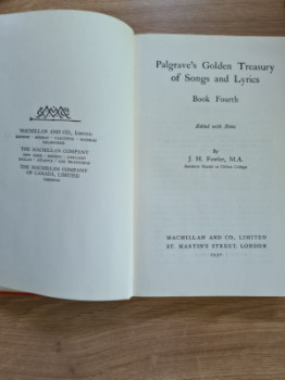 Palgrave's golden treasury of songs and lyrics - Book fourth